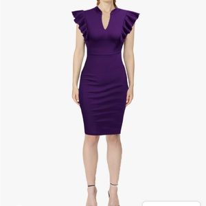 Knitee Women's Vintage Ruffle Sleeve V-Neck Bodycon
Evening Pencil Sheath Dress